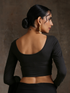Blouse - Black Knit Stretch 3/4 Sleeves Top Blouse